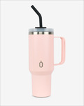 Runbott Latt Thermobecher mit Griff und Strohhalm – 1000 ml, Puderrosa