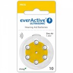 everActive Ultrasonic 1,45 V Csereelemek hallókészülékekhez, 10-es méret, 6 db
